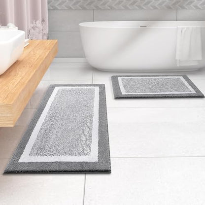 OLANLY Large Bathroom Rugs 40x24, Soft Absorbent Microfiber Bath Rugs, Grey