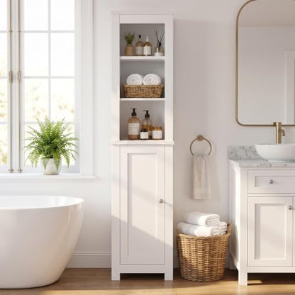66'' Tall Bathroom Storage Cabinet, Storage Cabinets with Adjustable Shelves & Anti-Tip Design Floor Narrow Cabinet for Bathroom, Living Room, Entryway, Kitchen White