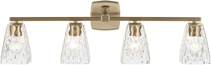 Kichler Marant 33.25" 4-Light Vanity Light with Clear Water Glass in Champagne Bronze, for Bathroom, Powder Room, Over a Mirror, (33.25" W x 9.5" H), 55217CPZWTR