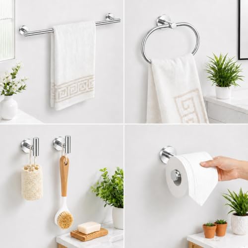 Polished Chrome Bathroom Accessories Set, 7 Pieces Towel Bar Bathroom Hardware Set, 31.5 Inch Towel Racks for Bathroom, SUS304 Stainless Steel Bathroom Towel Holder Toilet Paper Holder Wall Mounted