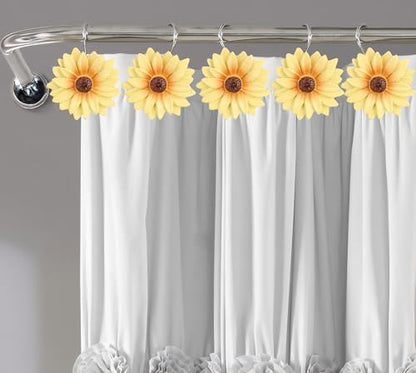 Daisy Flower Shower Curtain Hooks, 12PCS Stainless Steel Anti Rust Sunflower Shower Curtain Hooks Floral Decorative Curtain Hanger Hooks for Living Room Bathroom Decor (Yellow)