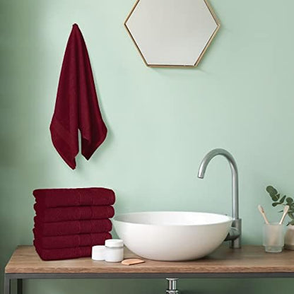 Belizzi Home Ultra Soft 6-Piece Hand Towel Set 16x28-100% Ringspun Cotton - Durable & Highly Absorbent Hand Towels - Ideal for use in Bathroom, Kitchen, Gym, Spa & General Cleaning - Burgundy