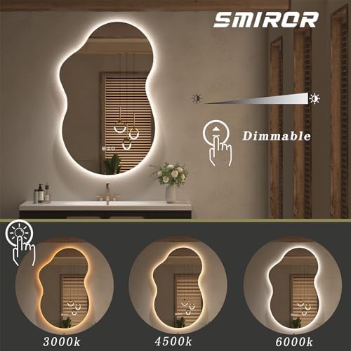 SMIROR 20x36 Irregular Backlit Led Lighted Bathroom Vanity Mirror