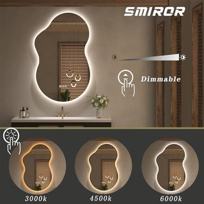 SMIROR 48x26 Irregular Backlit Led Lighted Bathroom Vanity Mirror