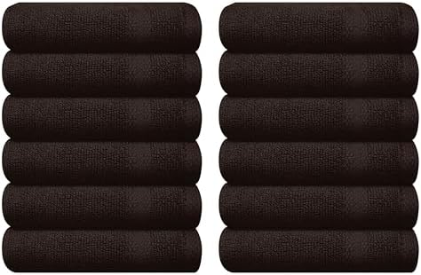 GLAMBURG Ultra Soft 12-piece Washcloths Set 13x13-100% Ringspun Cotton - Durable & Highly Absorbent Face Towels - Ideal for use in Bathroom, Kitchen, Gym, Spa & General Cleaning - Chocolate Brown