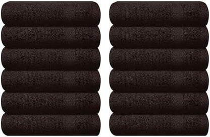 GLAMBURG Ultra Soft 12-piece Washcloths Set 13x13-100% Ringspun Cotton - Durable & Highly Absorbent Face Towels - Ideal for use in Bathroom, Kitchen, Gym, Spa & General Cleaning - Chocolate Brown