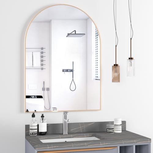 Arched Wall Mirror for Bathroom, 30"x40" Arched Mirror Wall Mounted Mirror with Metal Frame, Gold Vanity Mirror Decor for Mantle, Bedroom, Entryway, Living Room
