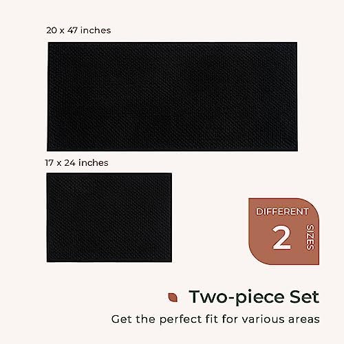 FRESHMINT Chenille Bath Rugs Set 2 Pieces, Black, 17''x24''+20''x47''