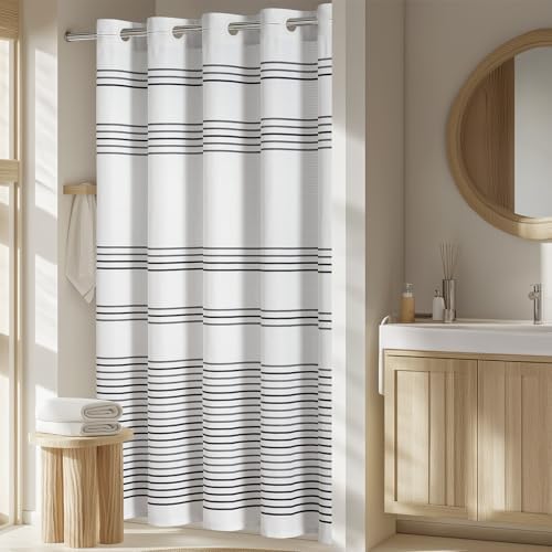 jinchan Hookless Shower Curtain Black and White Striped Waterproof Fabric Shower Curtains for Bathroom Hotel Spa Modern Elegant No Hook 70x72 Inches