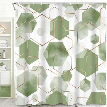 deFouliao Sage Green Modern Shower Curtain Geometric Grid Art Abstract Waterproof Bathroom Curtain for Bathtub Home Hotel Decor, Washable with Hooks, 72x84 Inch