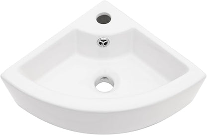 Lordear Wall Mount Corner Bathroom Sink 18 Inch White Ceramic Washing Basin Sector Wall Mount Sink for Small Bathrooms.