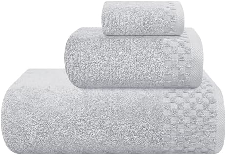 MyOwn Ultra Soft 3 Pack Cotton Towel Set, Contains a Bath Towels 28x55 inch, a Hand Towels 16x24 inch & a Wash Coths 12x12 inch, Ideal Everyday use, Compact & Lightweight - Light Grey