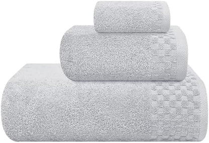 MyOwn Ultra Soft 3 Pack Cotton Towel Set, Contains a Bath Towels 28x55 inch, a Hand Towels 16x24 inch & a Wash Coths 12x12 inch, Ideal Everyday use, Compact & Lightweight - Light Grey