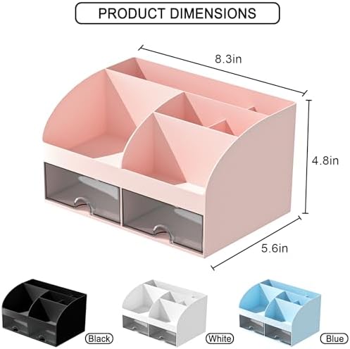 Makeup Organizer with Drawers, Cosmetic Storage for Dresser Vanity and Bathroom Countertop, Beauty Holder for Lipstick Brush, Skincare Organizer for Vanity, Cosmetic Display Case (Pink-2Pack)