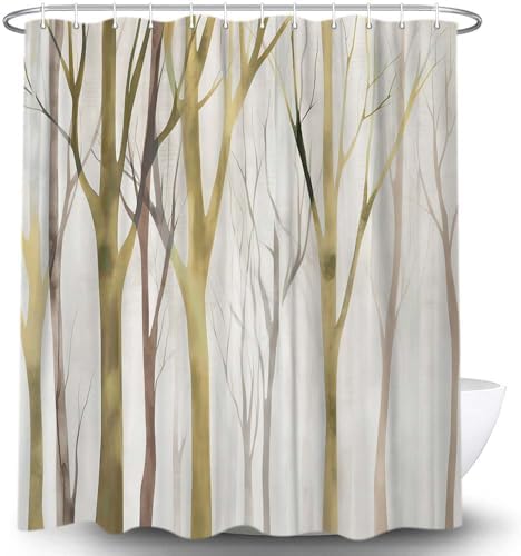 Birch Forest Abstract Shower Curtain Farmhouse Bathroom Decor 72X72 Inch
