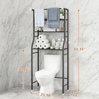 UDEAR 3-Tier Over The Toilet Rack,with Hanging Rod,Tower Shelf,Black