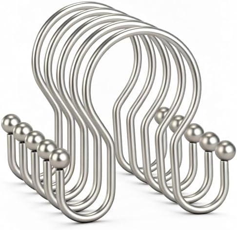 Goowin Shower Curtain Hooks, 12 Pcs Shower Curtain Rings, Stainless Steel Shower Curtain Hangers, Metal Shower Curtain Hooks Rings Rust Proof, Minimalist Shower Hooks for Shower Curtain, Matte Nickel