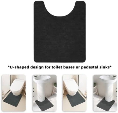 TYUU Thin Toilet Rug, Bathroom Rugs Non Slip, 20x24 U Shape Black