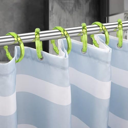 Green Shower Curtain Hooks - 12 Pcs Circular Plastic Shower Curtain Rings for Bathroom - O Shaped Transparent Green Shower Hooks Rings for Shower Curtain Rod