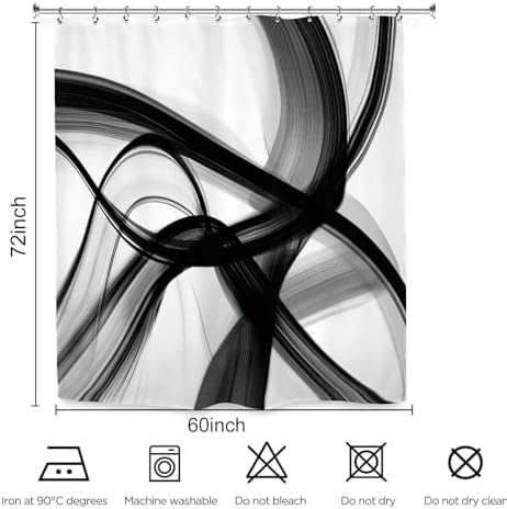 Abstract Modern Black White Shower Curtain 60Wx72L Inch Neutral Minimalist Contemporary Art Simple 3D Bathroom Set Accessories Decor with 12 Pack Hooks