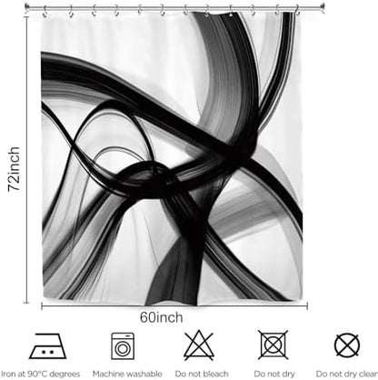 Abstract Modern Black White Shower Curtain 60Wx72L Inch Neutral Minimalist Contemporary Art Simple 3D Bathroom Set Accessories Decor with 12 Pack Hooks