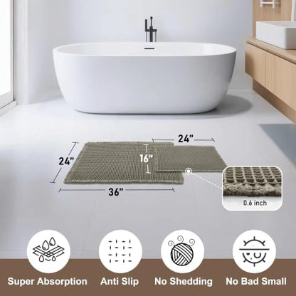 JIUZHEN Set of 2 Waffle Bath Mats Boho Bath Rugs 16x24&24x36, Olive Green