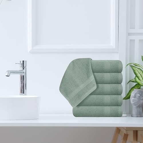 GLAMBURG Ultra Soft 12-Piece Washcloths Set 13x13-100% Ringspun Cotton - Durable & Highly Absorbent Face Towels - Ideal for use in Bathroom, Kitchen, Gym, Spa & General Cleaning - Jade