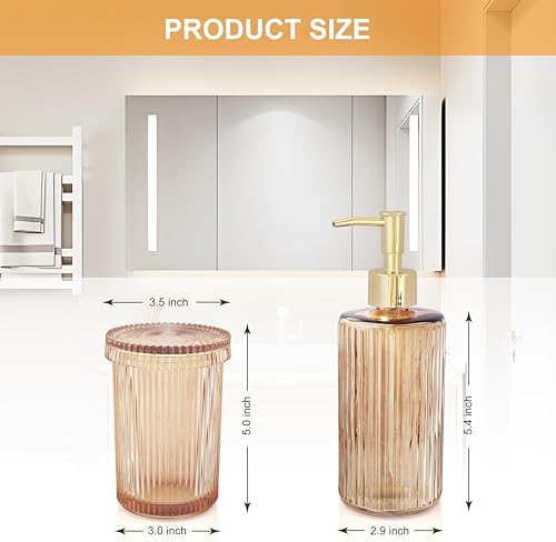 3 Pcs Brown Bathroom Accessories Set, Glass Bathroom Set, Soap Dispenser, Toothbrush Holder, Jewelry Tray, Crystal Modern Bathroom Decor, Housewarming Gift Set
