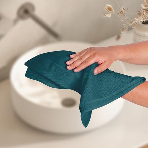 BOUTIQUO Ultra Soft 6-Piece Hand Towel Set 16x28-100% Ringspun Cotton - Durable & Highly Absorbent Hand Towels - Ideal for use in Bathroom, Kitchen, Gym, Spa & General Cleaning - Teal
