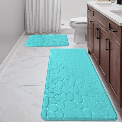 YIHOUSE Bathroom Rugs Mat Set, Memory Foam Bath Mat 2 Piece Teal