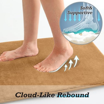 HUXMEYSON Bathroom Rugs Sets 3 Piece, Non-Slip & Quick Dry Bath Mat Set, Ultra Soft Velvet Bath Rugs for Bathroom, Toilet and Shower Floor, Khaki