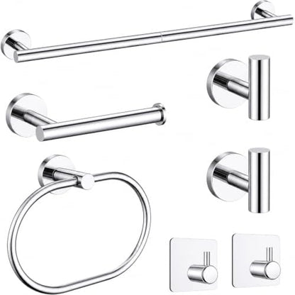 Polished Chrome Bathroom Accessories Set, 7 Pieces Towel Bar Bathroom Hardware Set, 24 Inch Towel Racks for Bathroom, SUS304 Stainless Steel Bathroom Towel Holder Toilet Paper Holder Wall Mounted