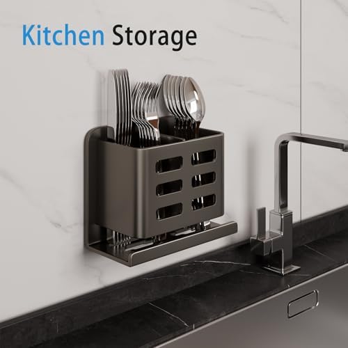 Black Toothbrush Holder wall Mount, Aluminum，No Drilling Required