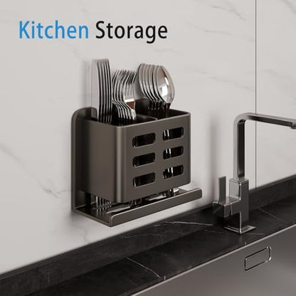 Black Toothbrush Holder wall Mount, Aluminum，No Drilling Required