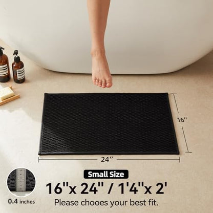 Triohero Bathroom Rugs Non Slip Washable, Super Absorbent Thin Bath Mat Small Quick Dry Low Pile Bathroom Rug, Black 16"x24"