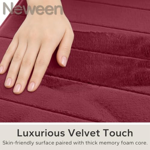 Neween Bathroom Rugs Set 3 Piece, Absorbent Memory Foam Bath Mat, Red