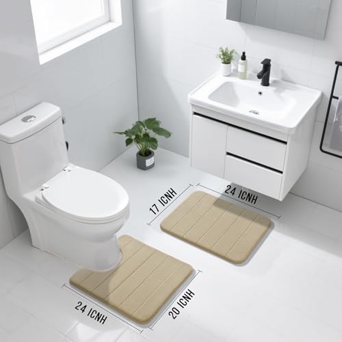 Yimobra Memory Foam Bathroom Mat Set, 24 x 17 & 24 x 20 in, Pale Khaki