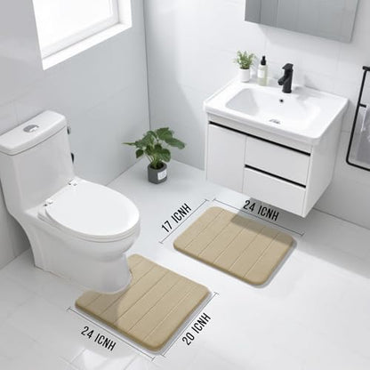 Yimobra Memory Foam Bathroom Mat Set, 24 x 17 & 24 x 20 in, Pale Khaki
