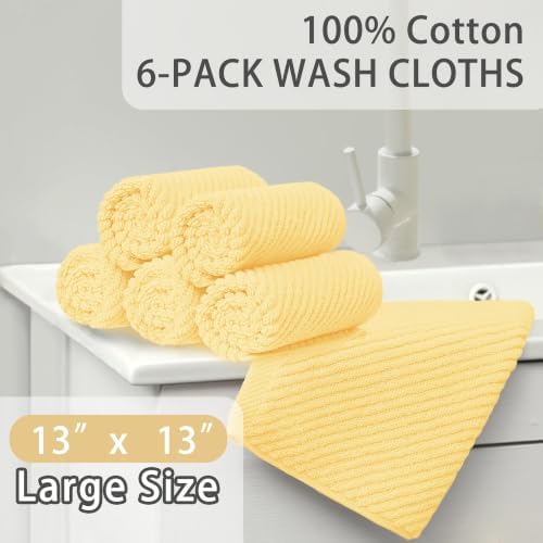 VOOVA & MOVAS Washcloths 6PC, 100% Cotton, 13x13 in, Yellow
