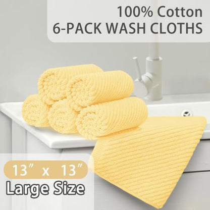 VOOVA & MOVAS Washcloths 6PC, 100% Cotton, 13x13 in, Yellow