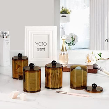 SheeChung 4-Pack Qtip Holder, Amber Acrylic Apothecary Jars for Bathroom