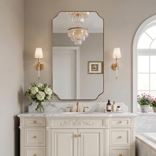 MIRRORART 24x48'' Scalloped Gold Bathroom Mirror, Full-Length Wall Mirror