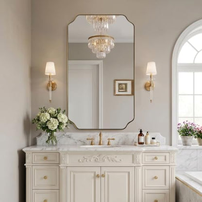 MIRRORART 24x48'' Scalloped Gold Bathroom Mirror, Full-Length Wall Mirror