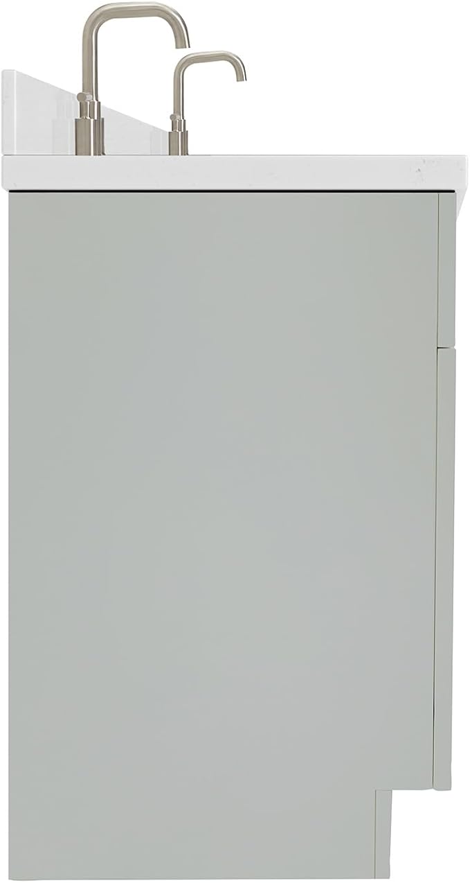 ARIEL Hamlet 72-inch Bathroom Vanity with Sink,Solid Wood, 1.5-inch Carrara White Quartz Countertop & Backsplash, Double Rectangular Porcelain Sink, 4 Soft Closing Doors, 3 Dovetail Drawers, Grey