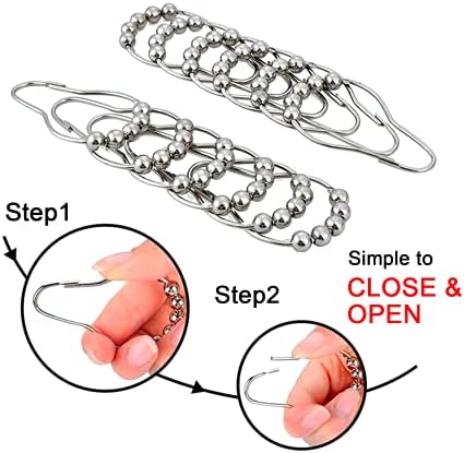 Shower Curtain Hooks Rings, Rustproof Metal Shower Curtain Rings for Bathroom Shower Rods Curtains - Set of 12, Nickel