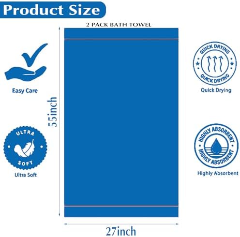 Microfiber Bath Towels Set of 2, 27 x 55 Inches Large Quick Dry Bath Towels, Super Absorbent Soft Striped Shower Towels, Lint Free Lightweight Towels for Bathroom, Travel, Spa, Beach