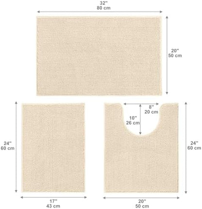 Urvoix Bathroom Rugs Sets 3 Piece, Non-Slip Chenille Bath Mat Set