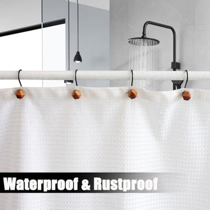 Decorative Shower Curtain Hooks, Wood Shower Curtain Rings, Modern Polygon Wood Shower Curtain Hangers, 12PCS Shower Hooks for Shower Curtain Rod, Bathroom, Bedroom, Living Room (Black)