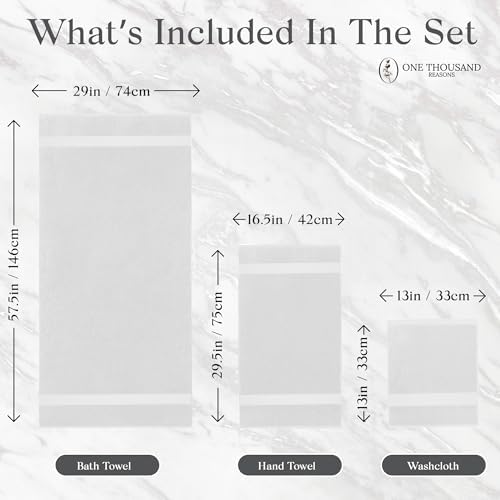 Premium Staple Cotton Bathroom Towel Set - White 600 GSM 6-Piece Luxury Bath Towel Set 1 Stripe - 2 Bath Towels, 2 Hand Towels & 2 Washclothes Set - High Absorbent & Quick Dry for Gym, Spa, Hotel