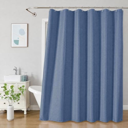 2-in-1 Waterproof Fabric Shower Curtain - No Separate Liner Needed, Hotel-Style Waffle Weave, Effortless Cleaning & Washable Bathroom Shower Curtain Set,72Wx72H,Moonlight Blue